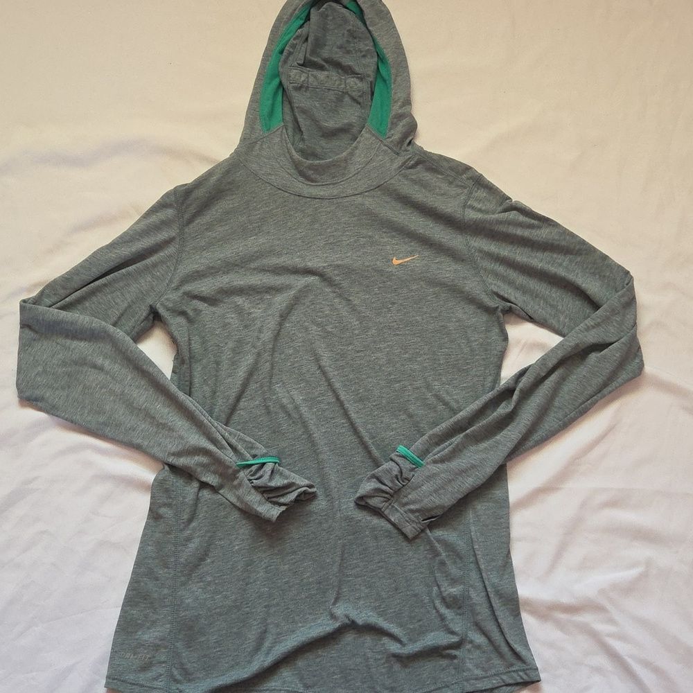 Nike Running Green Performance Top Shirt Womens M Pocket Base Layer Hoodie